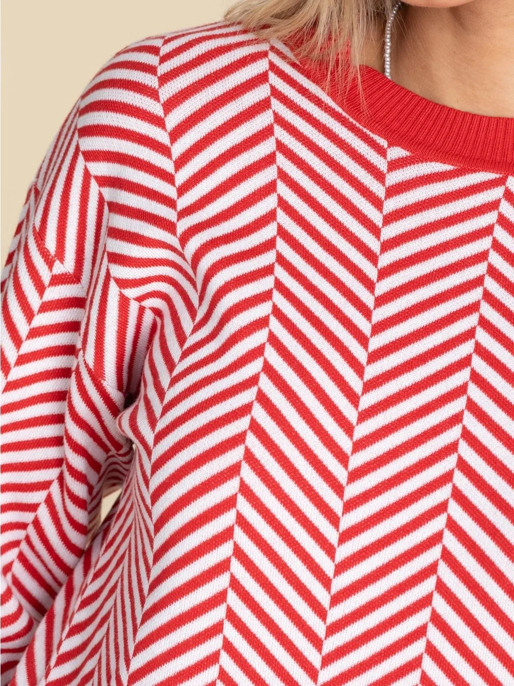 Dear Scarlett Red And White Stripe Contrast Sweater